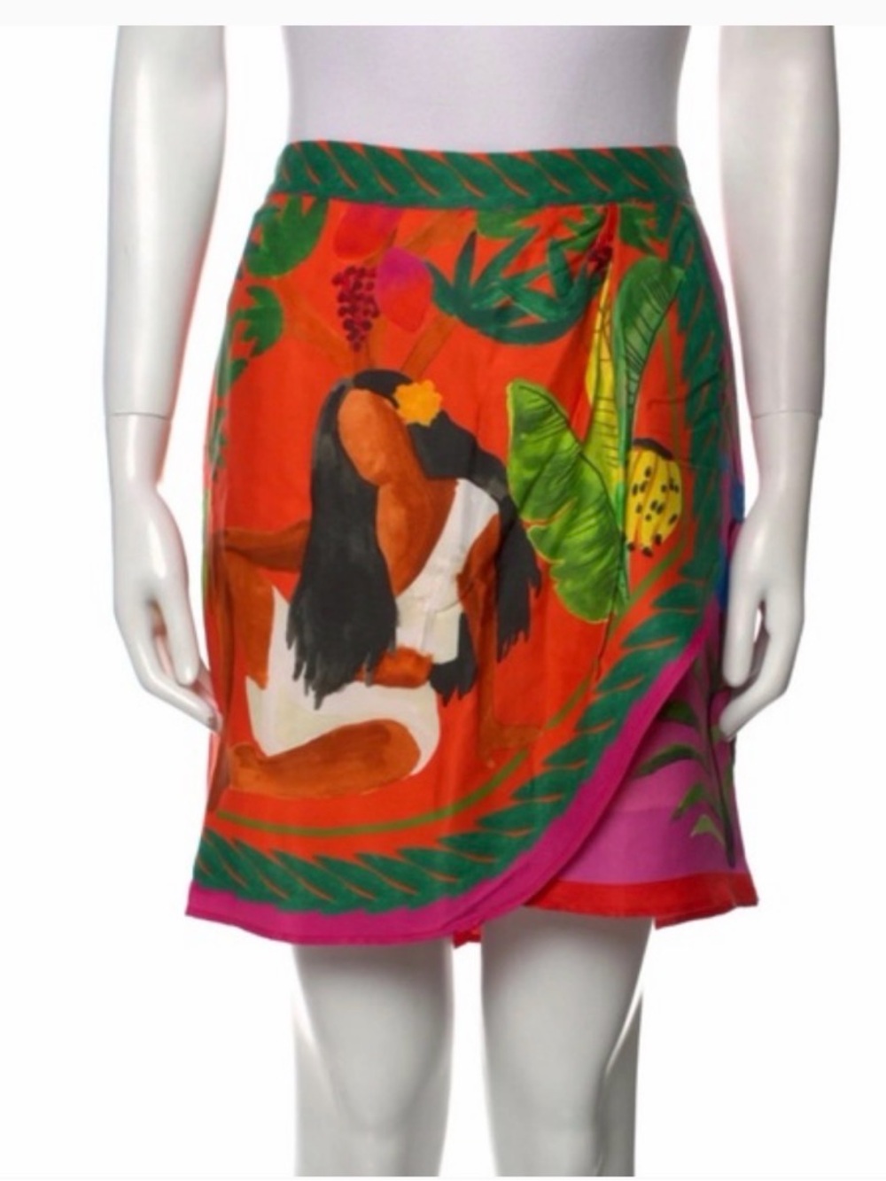 FARM Rio Orange Pink Green Tropical Asymmetrical Wrap Skirt
